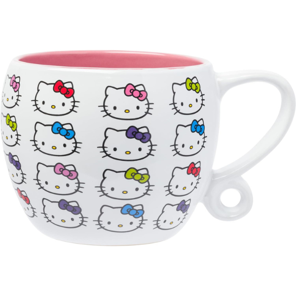 15.9 oz Hello Kitty Faces and Bows Pattern Round Body Loop Handle Ceramic Mug