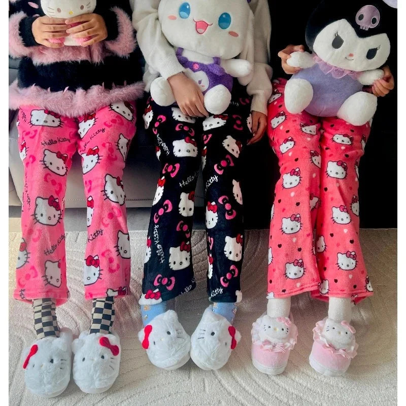 Hello kitty pyjamas Pajama bottoms pants fleece cozy trousers y2k sleepware pjs valentines gift soft pj kawaii boyfriend pants