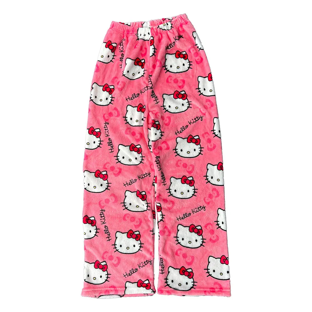 Hello kitty pyjamas Pajama bottoms pants fleece cozy trousers y2k sleepware pjs valentines gift soft pj kawaii boyfriend pants