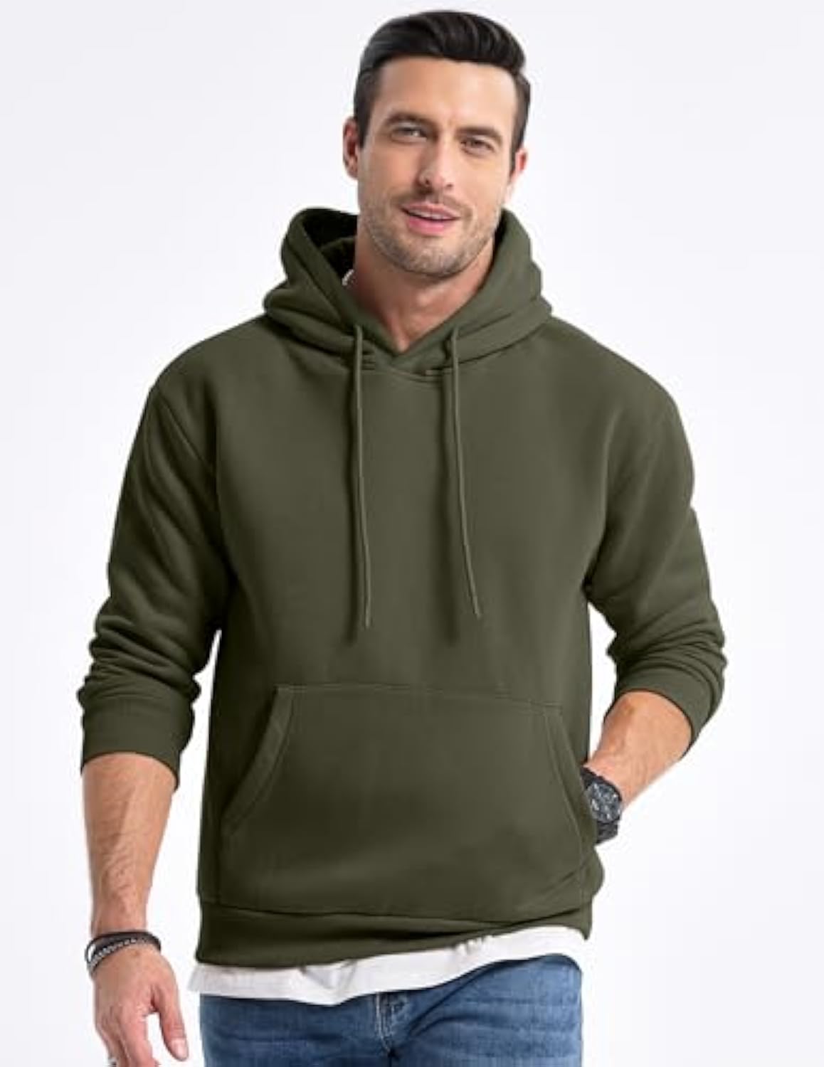 Men's Hooded Pullover Long Sleeve Pullover Plain Sweatshirts Basic Sweat Hoodie