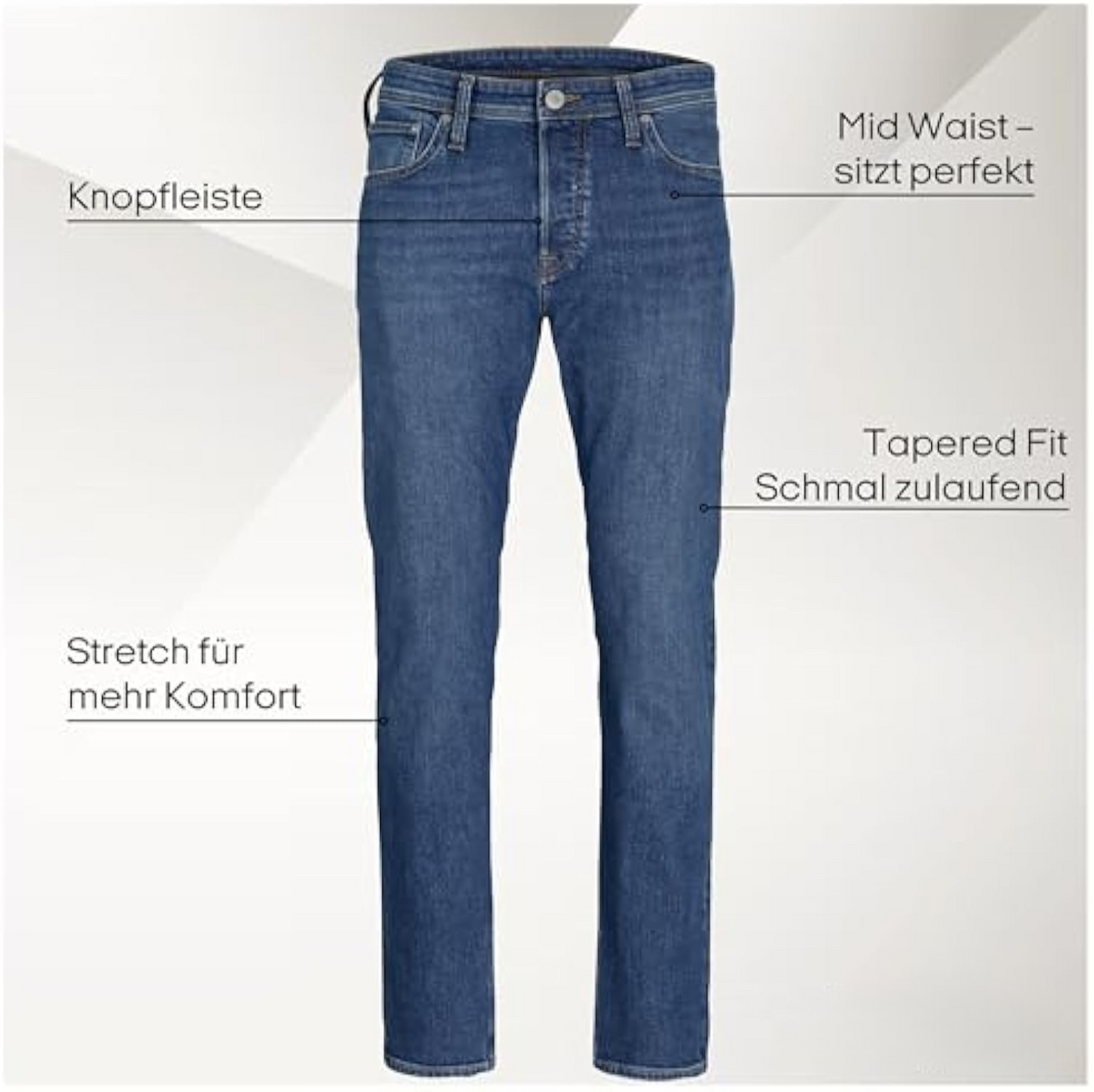 Men's Tapered Fit - Men's Stretch Jeans with Stonewashed Look & 5-Pocket Design - Mid Rise Denim Trousers with Button Closure for Style-Conscious Men with Demand
