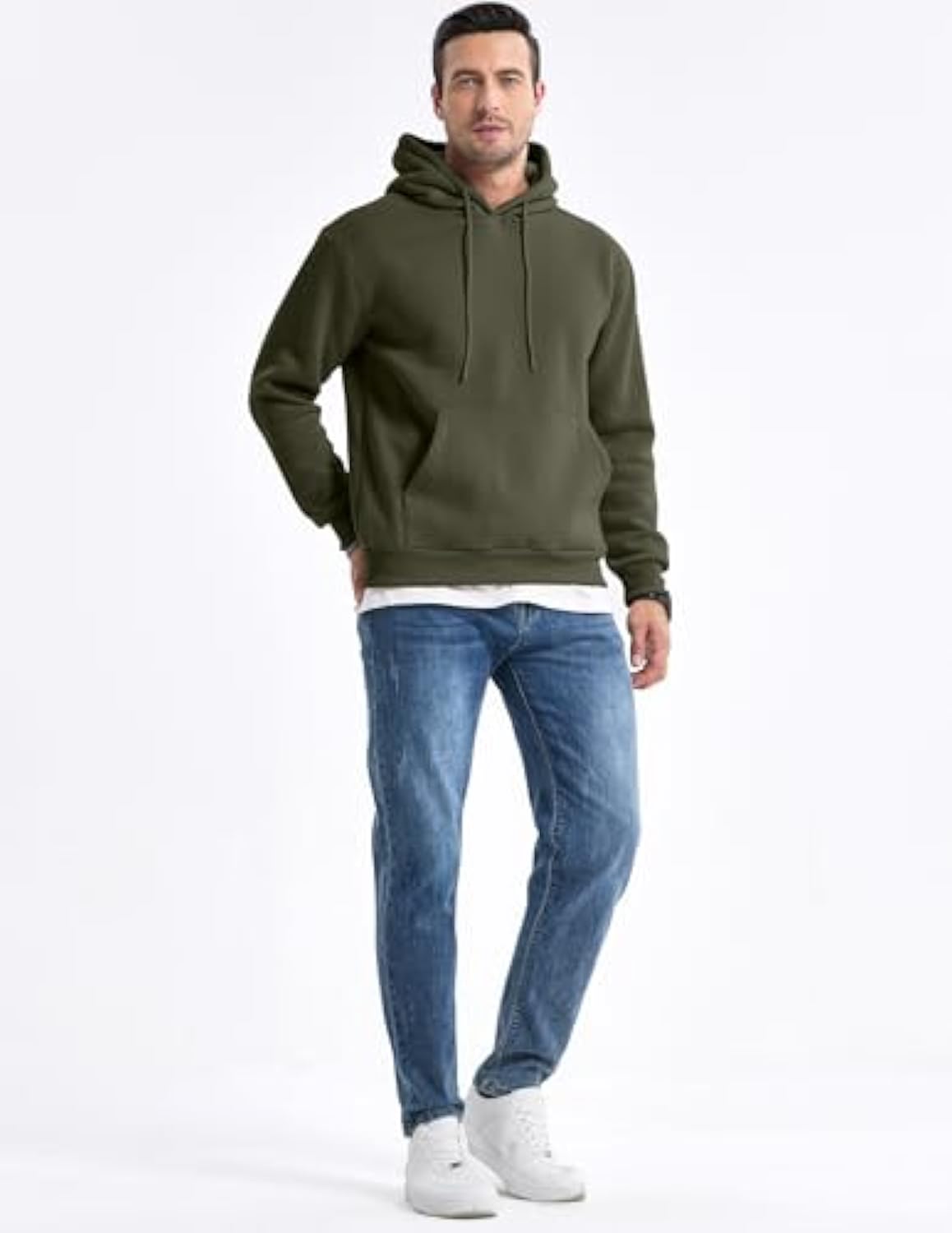 Men's Hooded Pullover Long Sleeve Pullover Plain Sweatshirts Basic Sweat Hoodie