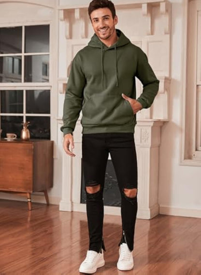 Men's Hooded Pullover Long Sleeve Pullover Plain Sweatshirts Basic Sweat Hoodie